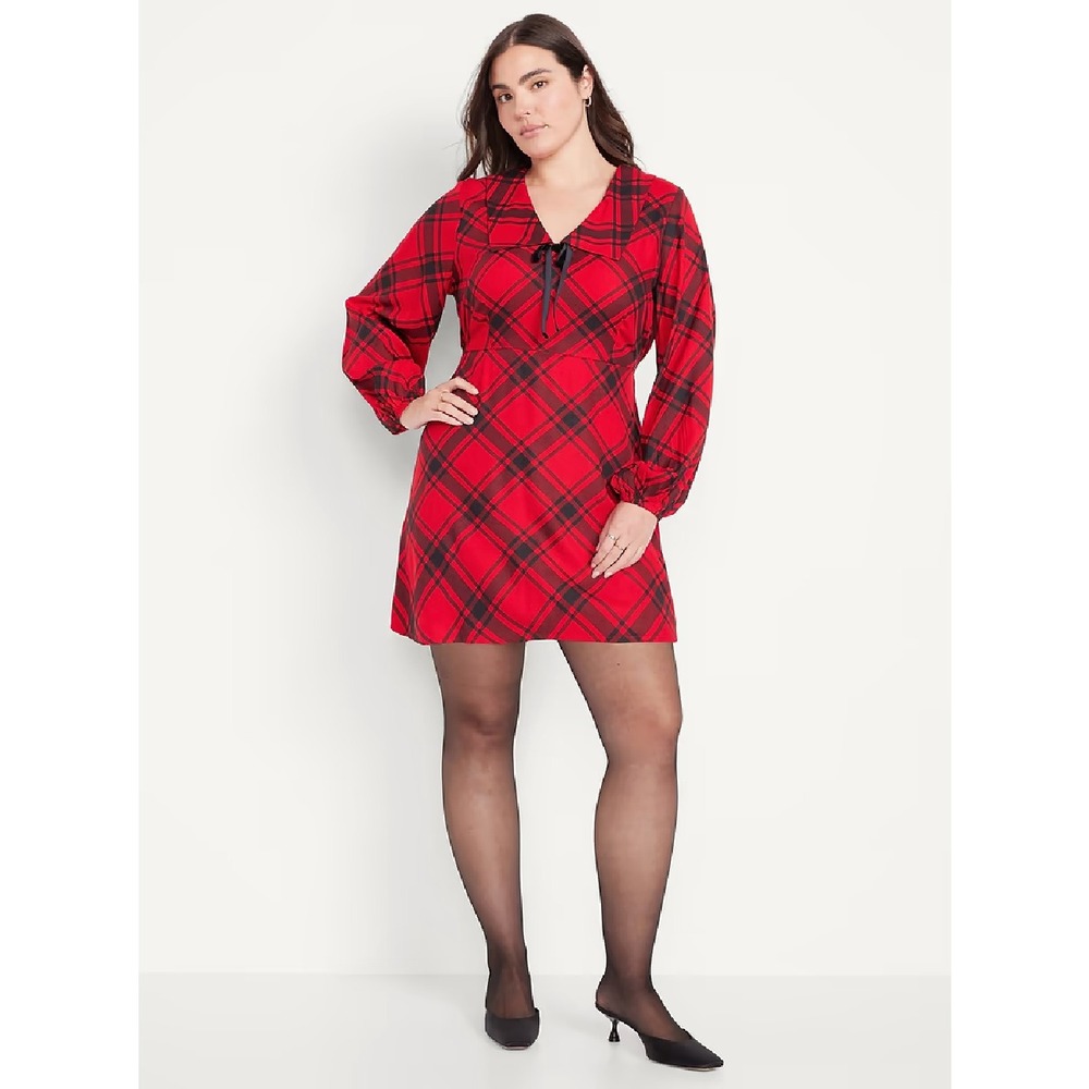 Old Navy Plaid Mini Dress Womens Large Red Black Fit & Flare Holiday Preppy